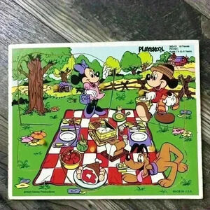 Vintage Playskool Disney Wood Mickey Picnic Puzzle